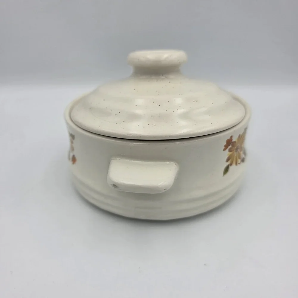 Vtg‎ Capri Flowers Bake Serve 'n Store Stoneware Single Casserole Dish With Lid